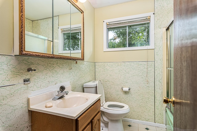 7 Weymouth Dr, Enfield, CT 06082 - bathroom with vanity, an enclosed shower, and tile patterned flooring