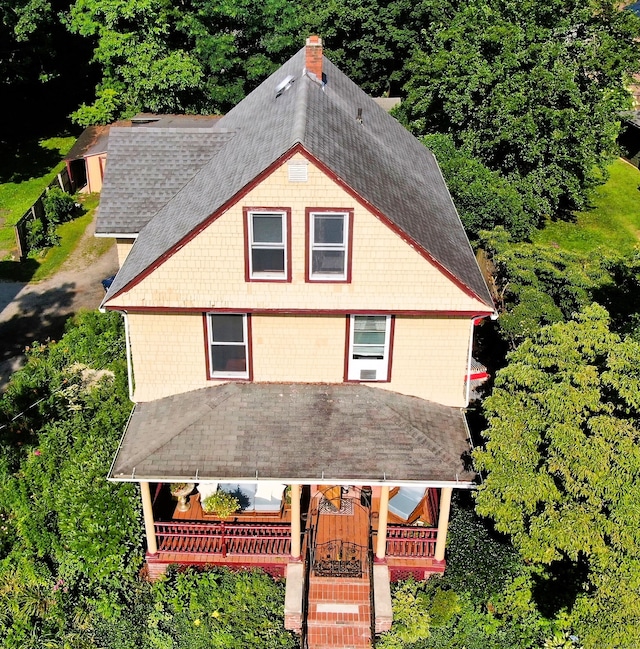 240 Walnut St, Windham, CT 06226 - back of house with roof with shingles, a chimney, and a porch