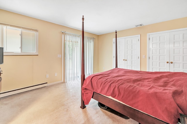 3 Yale Ave, Shelton, CT 06484 - bedroom featuring a baseboard radiator, two closets, and carpet flooring