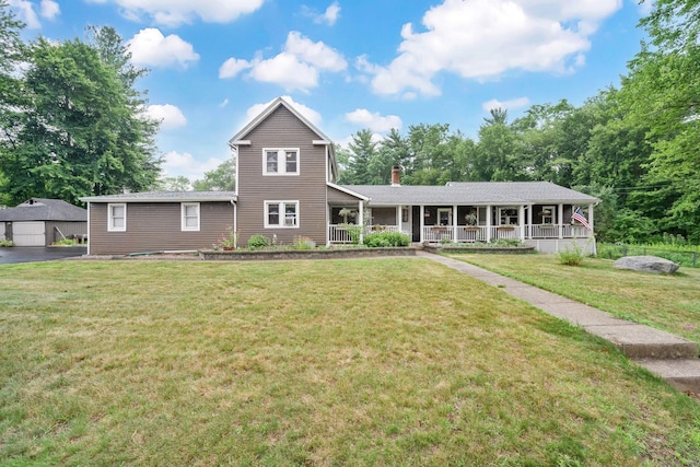 11 Harrington Rd, East Windsor, CT 06016 - traditional home with a porch, a front yard, and a chimney