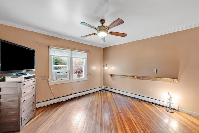 11 Harrington Rd, East Windsor, CT 06016 - spare room featuring ceiling fan, cooling unit, baseboard heating, light wood-style flooring, and crown molding