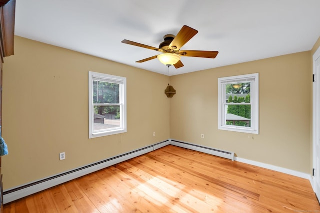 11 Harrington Rd, East Windsor, CT 06016 - spare room featuring a baseboard heating unit, light wood-style flooring, and ceiling fan