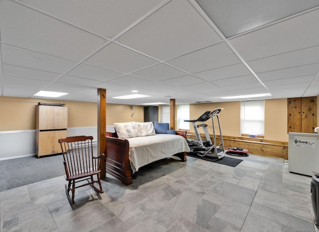11 Harrington Rd, East Windsor, CT 06016 - bedroom with wooden walls, a drop ceiling, and wainscoting