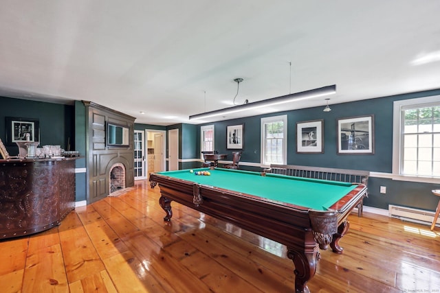 12 Jackson Rd, Killingworth, CT 06419 - rec room featuring light wood-type flooring, billiards, a fireplace, and a baseboard heating unit