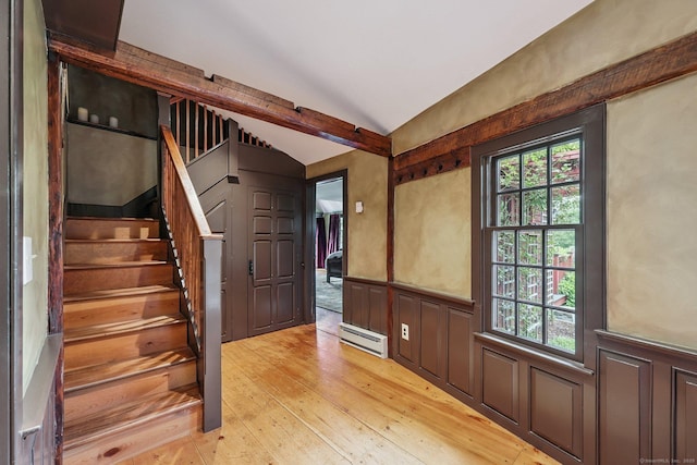 12 Jackson Rd, Killingworth, CT 06419 - foyer with vaulted ceiling, wainscoting, light wood-type flooring, plenty of natural light, and stairs