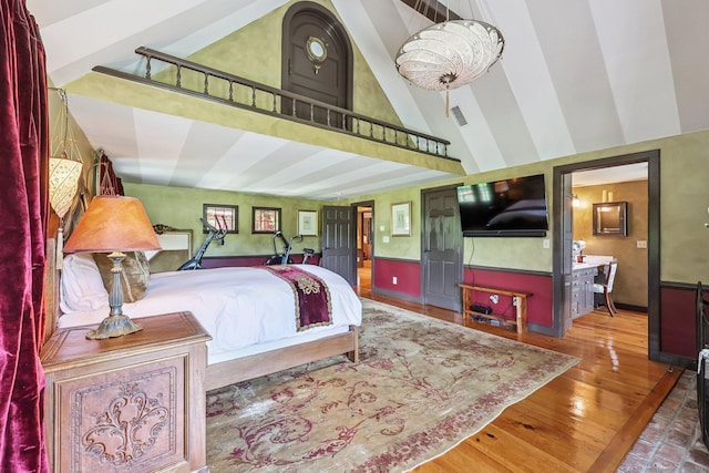 12 Jackson Rd, Killingworth, CT 06419 - bedroom featuring high vaulted ceiling, hardwood / wood-style flooring, and ensuite bath