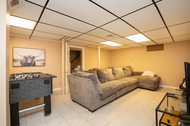 145 Quaker Ln S, West Hartford, CT 06119 - tiled living area featuring a drop ceiling and stairs