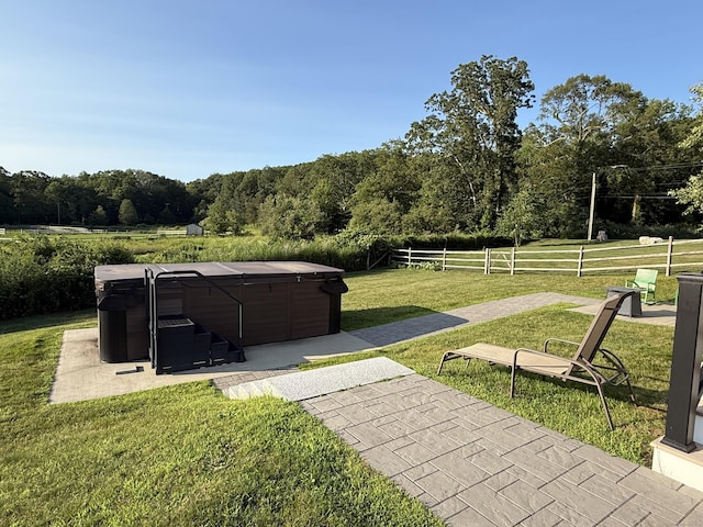 22 Thorson Rd, Oxford, CT 06478 - view of yard with a hot tub, a patio, and a forest view