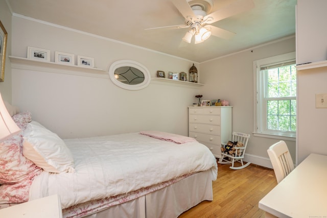 169 Brace Rd, West Hartford, CT 06107 - bedroom featuring light wood-type flooring, ornamental molding, and a ceiling fan