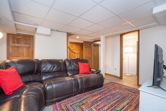 169 Brace Rd, West Hartford, CT 06107 - living room featuring a drop ceiling, tile patterned floors, and stairway