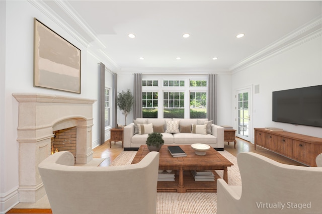 125 Nod Hill Rd, Wilton, CT 06897 - living room with ornamental molding, recessed lighting, and a high end fireplace