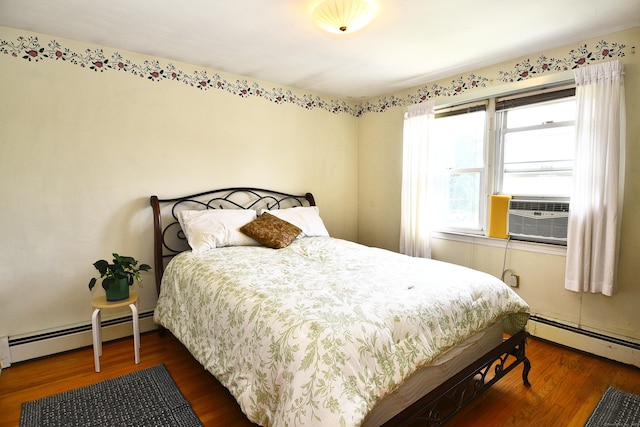 46 Millis St, Hamden, CT 06514 - bedroom with a baseboard heating unit, wood finished floors, and cooling unit