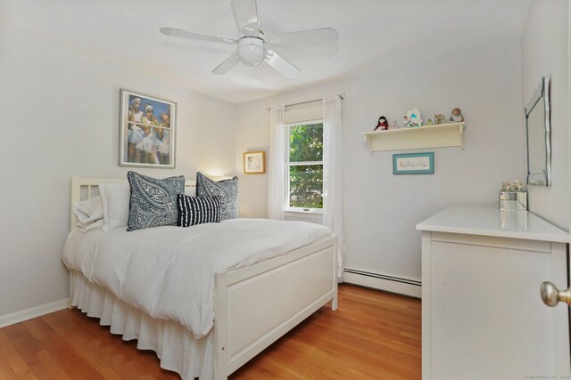 78 Kings Hwy S, Westport, CT 06880 - bedroom featuring a baseboard radiator, light wood-style flooring, and ceiling fan