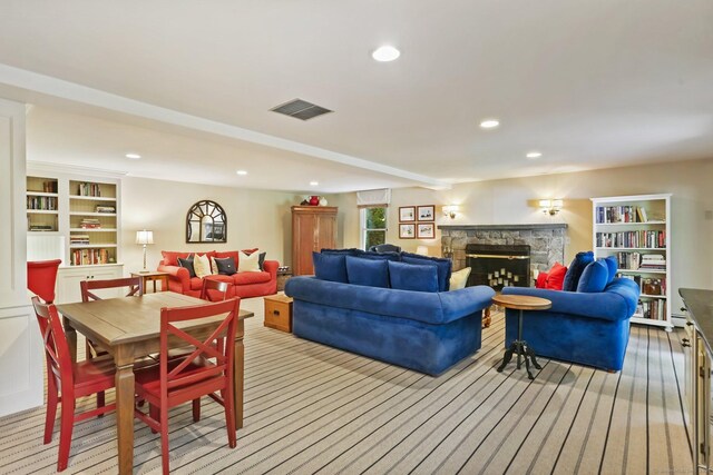 78 Kings Hwy S, Westport, CT 06880 - carpeted living area featuring a fireplace and recessed lighting