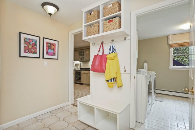 78 Kings Hwy S, Westport, CT 06880 - mudroom featuring a baseboard radiator, independent washer and dryer, and wine cooler