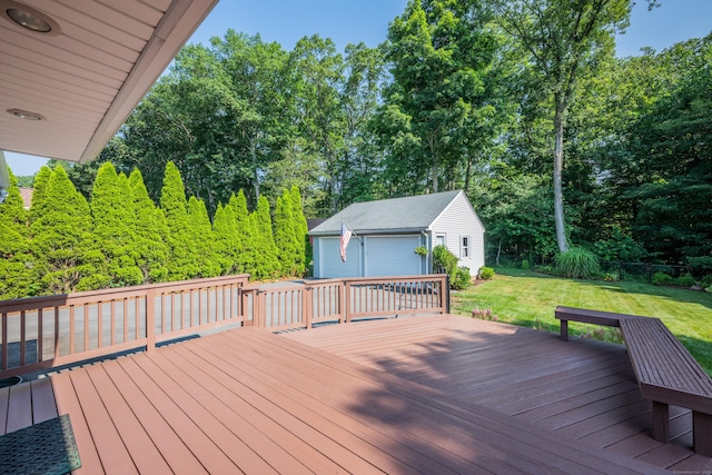 44 Durwin St, Middletown, CT 06457 - deck with an outdoor structure, a yard, and view of wooded area