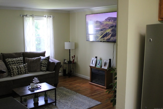 66 Long Meadow Hill Rd Unit 1, Brookfield, CT 06804 - living area with dark wood-style floors, ornamental molding, and a fireplace