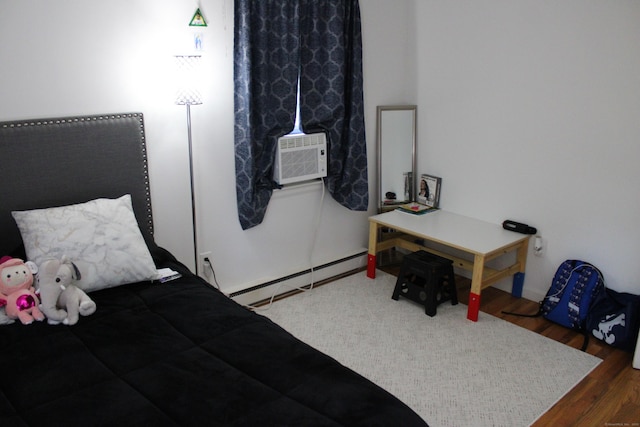 66 Long Meadow Hill Rd Unit 1, Brookfield, CT 06804 - bedroom with a baseboard radiator, wood finished floors, and cooling unit