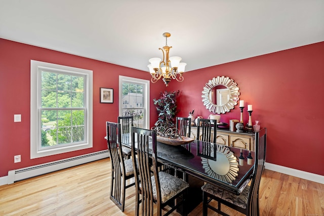 11 Acorn Dr, East Haddam, CT 06423 - dining room with a baseboard radiator, a chandelier, and wood finished floors