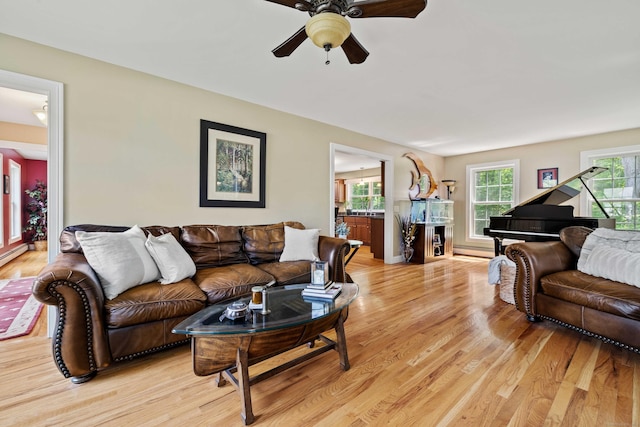 11 Acorn Dr, East Haddam, CT 06423 - living area featuring a ceiling fan and light wood-style flooring