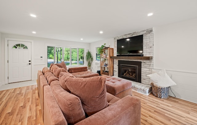 12 Warner Rd, East Haddam, CT 06423 - living room with a fireplace, light wood-style flooring, and recessed lighting