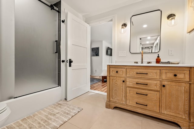 12 Warner Rd, East Haddam, CT 06423 - bathroom featuring a shower with shower door, vanity, and tile patterned floors