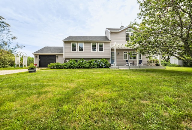 423 Whitfield St, Guilford, CT 06437 - split level home with a pergola, a front yard, a garage, and driveway