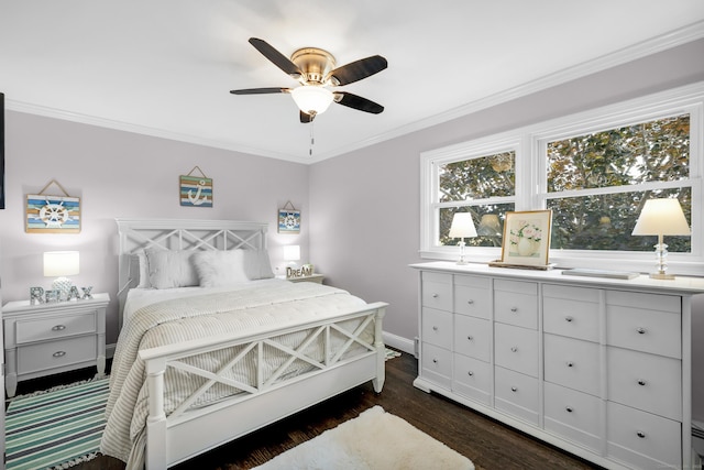 423 Whitfield St, Guilford, CT 06437 - bedroom featuring dark wood-type flooring, ornamental molding, and ceiling fan