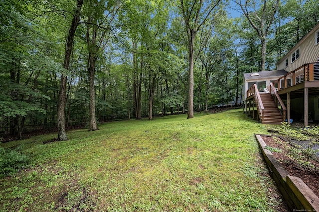310 Opening Hill Rd, Madison, CT 06443 - view of green lawn with stairs and a deck