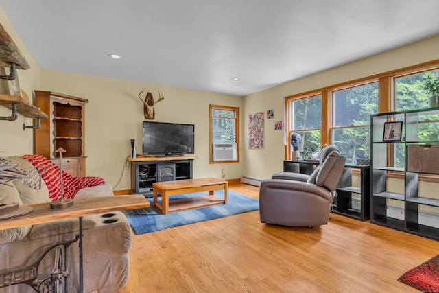 4 Overlook Dr, North Branford, CT 06471 - living area with a baseboard heating unit, wood finished floors, recessed lighting, and cooling unit
