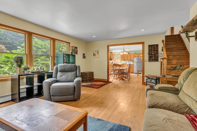4 Overlook Dr, North Branford, CT 06471 - living area with a chandelier, stairway, light wood-type flooring, and recessed lighting