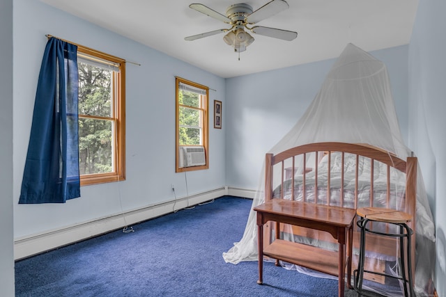 4 Overlook Dr, North Branford, CT 06471 - bedroom featuring a baseboard radiator, carpet flooring, cooling unit, and ceiling fan