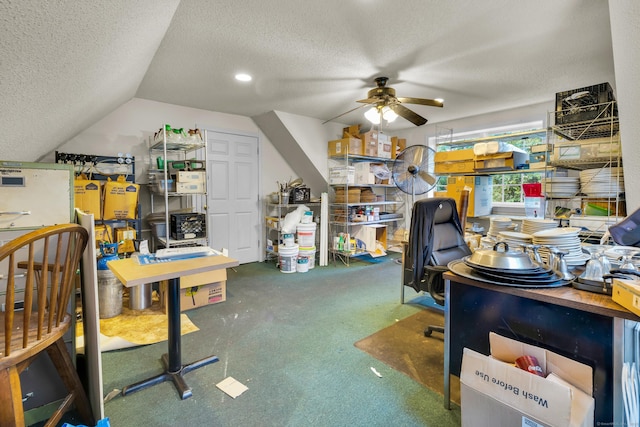 678 Colonel Ledyard Hwy, Ledyard, CT 06339 - carpeted home office with a textured ceiling, a ceiling fan, and vaulted ceiling