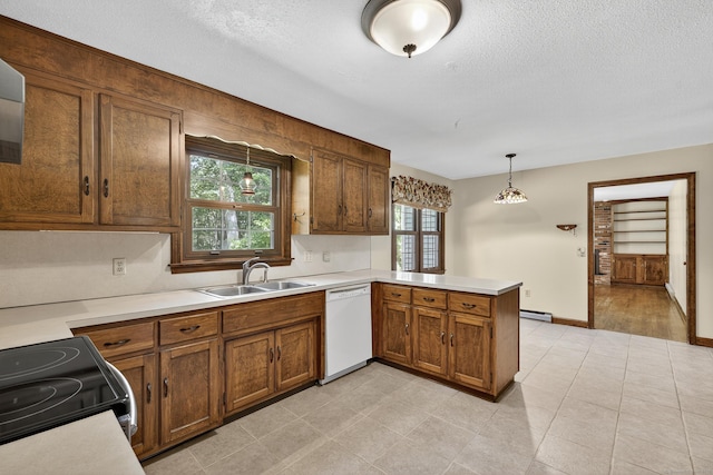 16 Eagle Ridge Dr, Ledyard, CT 06335 - kitchen with white dishwasher, a peninsula, electric stove, a textured ceiling, and light countertops