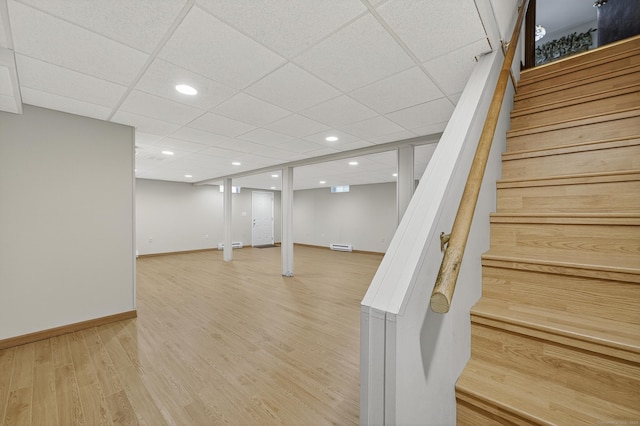 16 Eagle Ridge Dr, Ledyard, CT 06335 - finished below grade area with stairway, light wood-type flooring, and recessed lighting