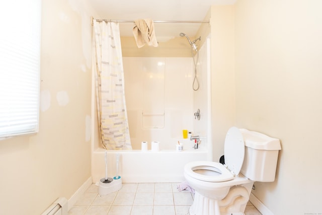 19 Main St, Plymouth, CT 06786 - full bathroom featuring shower / tub combo, a baseboard heating unit, and tile patterned flooring