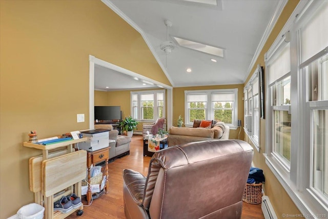 100 Adams Rd, Bloomfield, CT 06002 - living room with crown molding, vaulted ceiling, wood finished floors, and recessed lighting