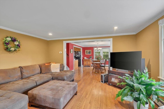 100 Adams Rd, Bloomfield, CT 06002 - living area with light wood-type flooring, crown molding, a chandelier, and recessed lighting