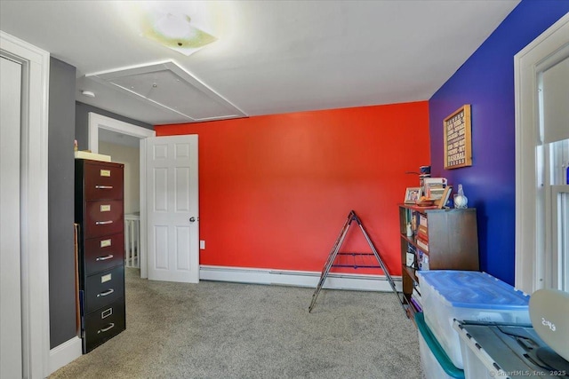 100 Adams Rd, Bloomfield, CT 06002 - game room featuring attic access, carpet flooring, and a baseboard heating unit