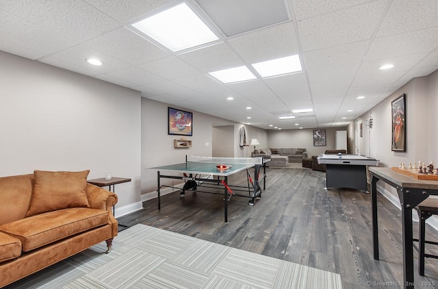 9 Tallwood Rd, Woodbridge, CT 06525 - recreation room featuring dark wood finished floors, recessed lighting, and a drop ceiling