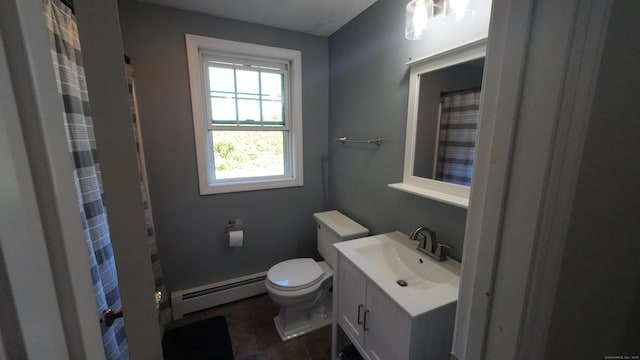 253 E Rd, East Windsor, CT 06016 - bathroom with baseboard heating, vanity, and curtained shower