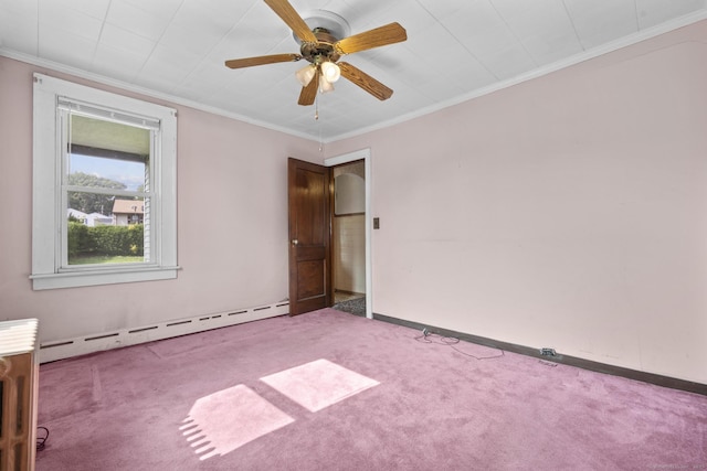 460 Stonybrook Rd, Stratford, CT 06614 - carpeted spare room with a baseboard heating unit, ceiling fan, and crown molding