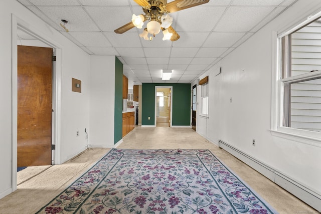 460 Stonybrook Rd, Stratford, CT 06614 - foyer with a paneled ceiling, baseboard heating, ceiling fan, and light colored carpet