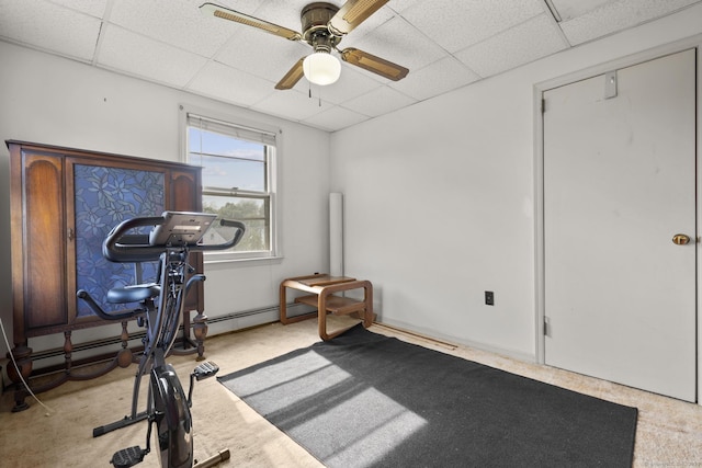 460 Stonybrook Rd, Stratford, CT 06614 - workout room with a drop ceiling, carpet flooring, and a ceiling fan