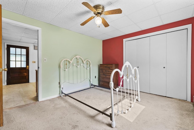460 Stonybrook Rd, Stratford, CT 06614 - carpeted bedroom with a paneled ceiling, a closet, and ceiling fan