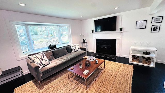 671 Fairview Ave, Bridgeport, CT 06606 - living room featuring a fireplace, recessed lighting, and wood finished floors