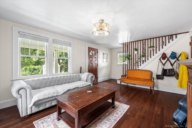 10 Gifford Ln, Norwich, CT 06389 - living area with wood finished floors, stairway, and a chandelier