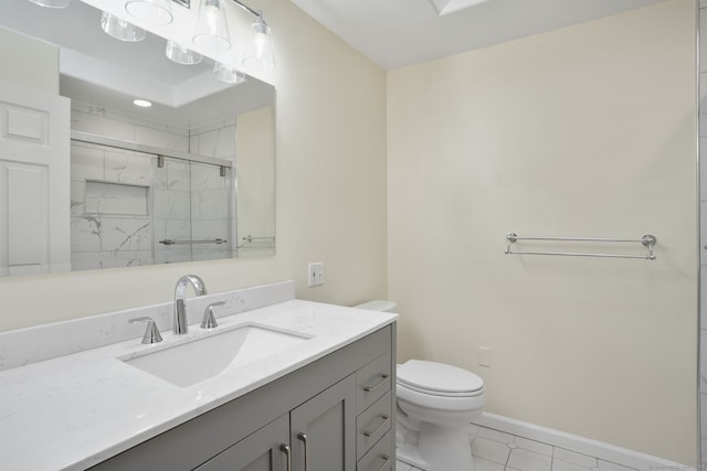 224 Fan Hill Rd, Monroe, CT 06468 - bathroom with a shower stall, vanity, and tile patterned flooring