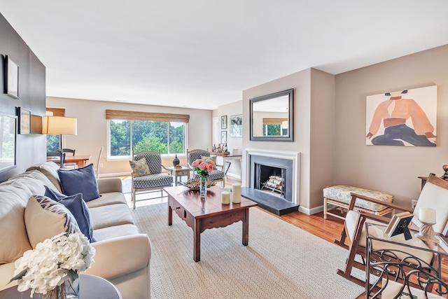 6 Hills Ln Unit 6, Norwalk, CT 06880 - living area with light wood-style flooring and a fireplace with raised hearth