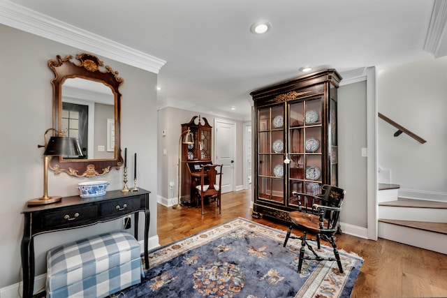 75 Green Hill Rd, Washington, CT 06793 - hall with wood finished floors, recessed lighting, stairway, and crown molding